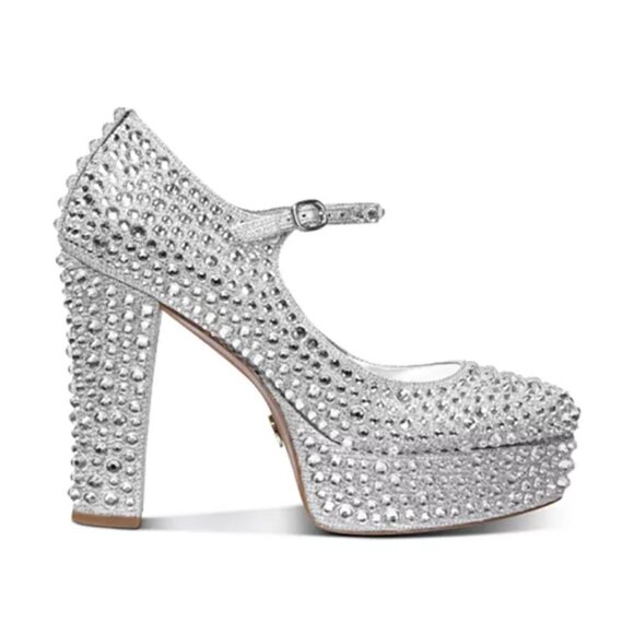 Michael Kors Fallon Mary Jane Glitter Rhinestone Stud Platform Pumps Heels Bride - Picture 2 of 7
